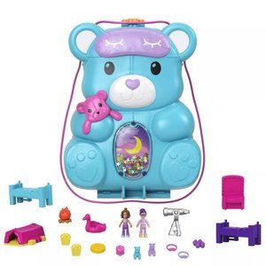 Polly Pocket 2-In-1 Travel Toy, 2 Dolls 16 Accessories, Teddy Bear Purse Playset